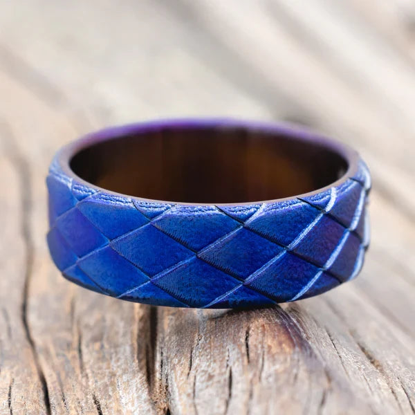 "Sigil" - Fire Treated Titanium Custom Embossed Dragon Scale Wedding Band - Size 9 3/4-Staghead Designs