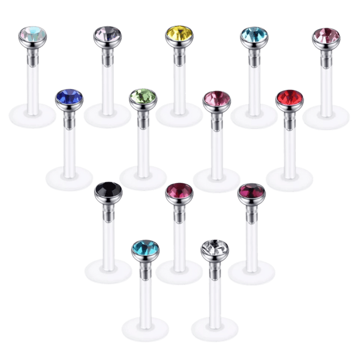 multi color gem silicon plastic labret