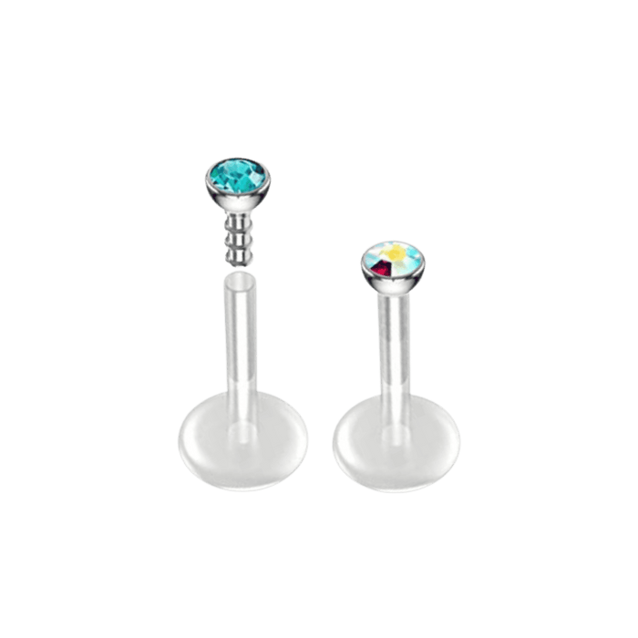 multi color gem silicon plastic labret for nose and ear piercing