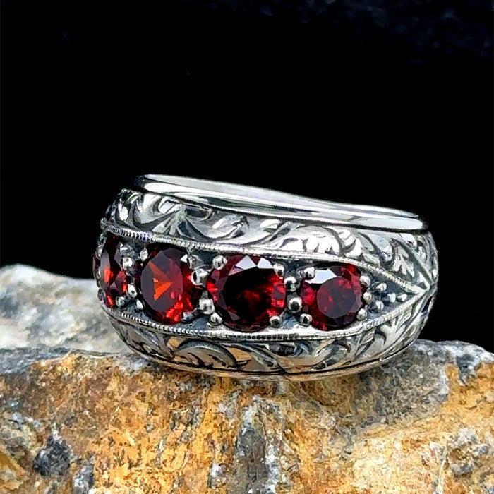 Silver Handmade Men Ruby Gemstone Band Ring