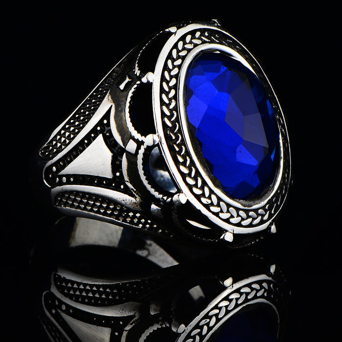Silver Handmade Ottoman Style Sapphire Stone Ring