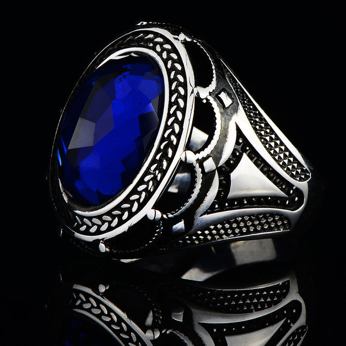 Silver Handmade Ottoman Style Sapphire Stone Ring