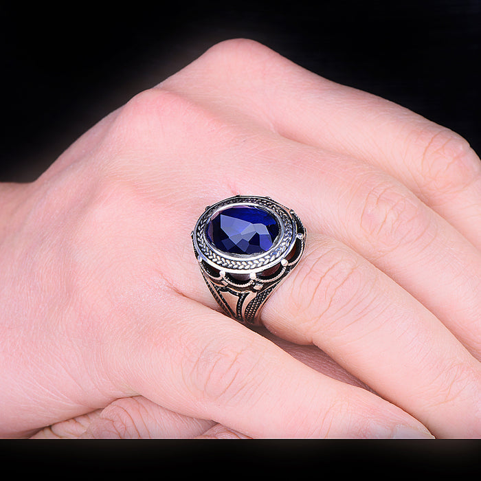 Silver Handmade Ottoman Style Sapphire Stone Ring