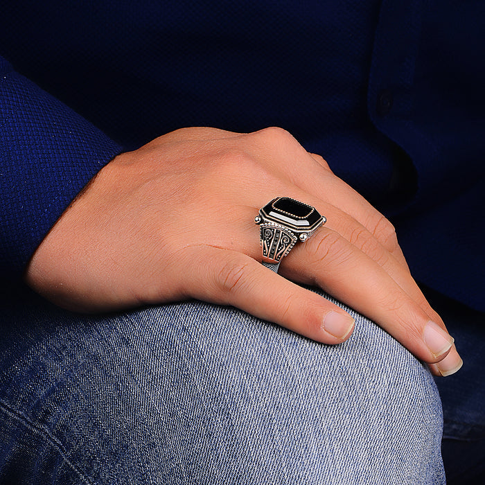 Silver Handmade Square Design Onyx Ring