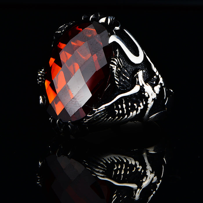 Silver Ruby Stone Eagle Model Ring