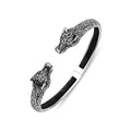 Silver Wolf Head Ruby Stone Bracelet
