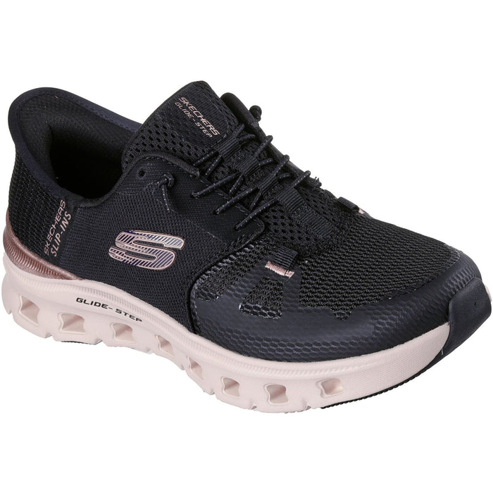 Skechers Glide-Step Pro Radiant Stride Womens Black Mesh/Rose Gold Trim Trainers