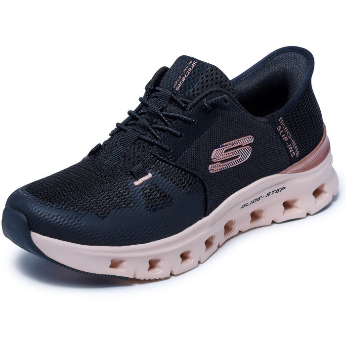 Skechers Glide-Step Pro Radiant Stride Womens Black Mesh/Rose Gold Trim Trainers