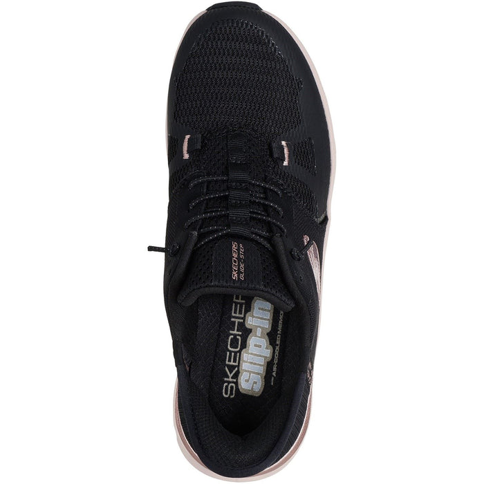 Skechers Glide-Step Pro Radiant Stride Womens Black Mesh/Rose Gold Trim Trainers