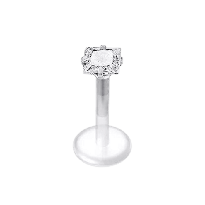 square gem silicon plastic labret for ear nose piercing