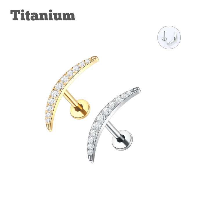 studded new moon titanium threadless labret earring