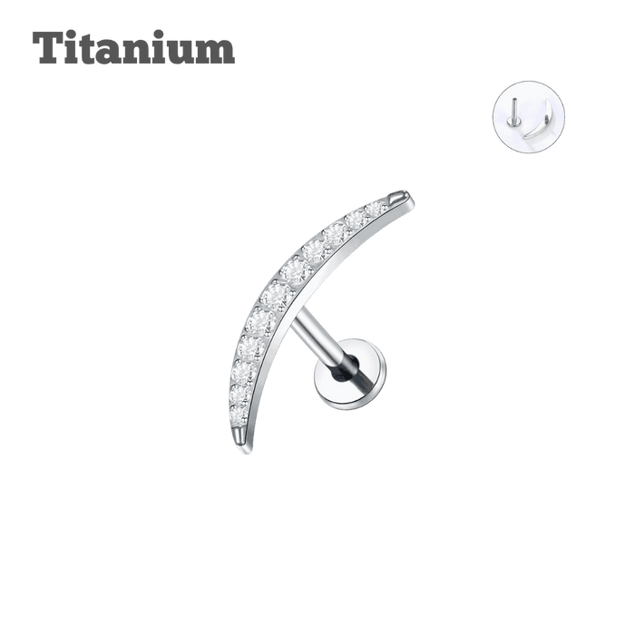 studded new moon titanium threaded labret steel color earring