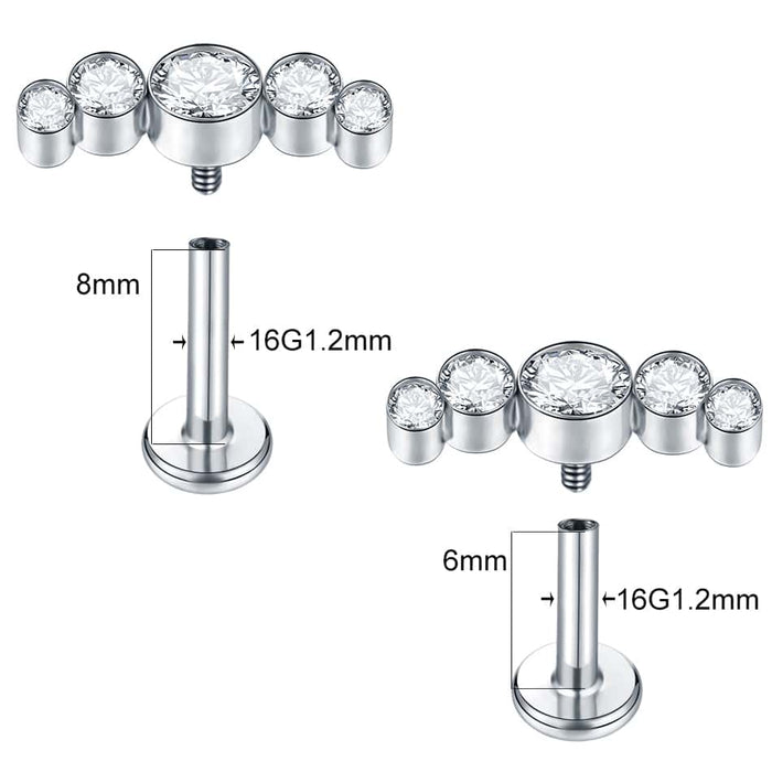 titanium bezeled gem cluster threaded labret size