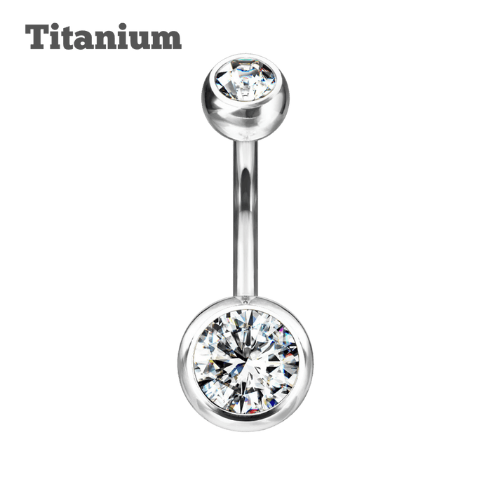 steel color bezeled gem ends belly barbell