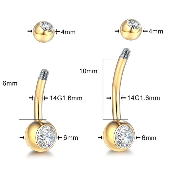 Titanium Bezeled Gem Ends Externally Threaded Belly Barbell