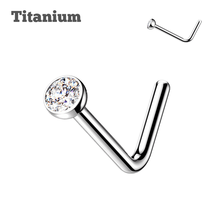 nose piercing stud titanium bezeled gem