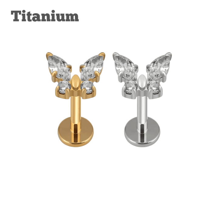 titanium butterfly gem threaded labret earring