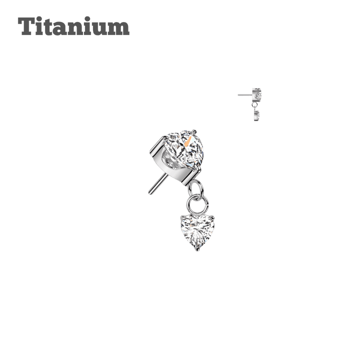 steel color titanium dangling heart threadless top  for flat piercing