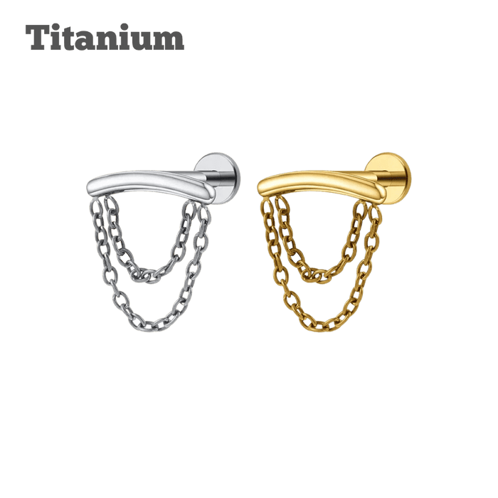 titanium floating double chain labret earring