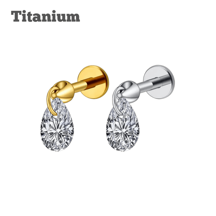 floating teardrop gem titanium labret earring