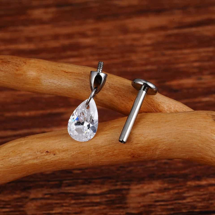Titanium Floating Teardrop Gem Labret