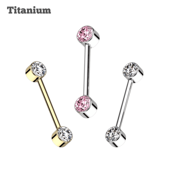 Titanium Gem Ends Threaded Straight Barbell