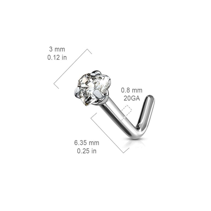 titanium heart nose stud size