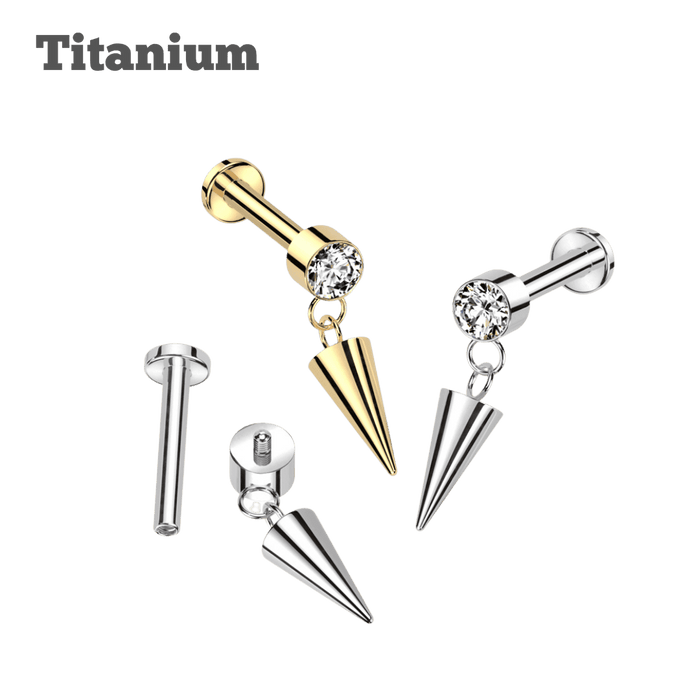 Titanium Internally Threaded Short Dangling Spike Labret