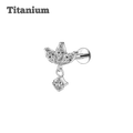 titanium lotus with dangling gem threaded labret steel color