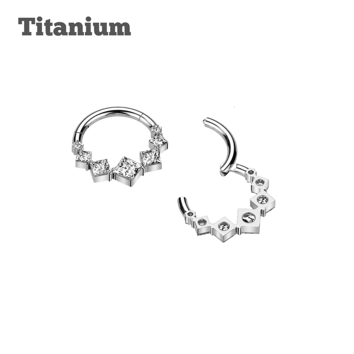 Titanium Multisquare Gem Hinged Hoop