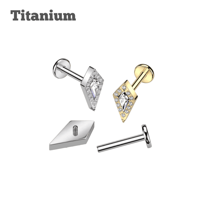 titanium paved diamond cut threadless labret earring