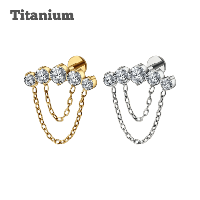 royal cluster and chains titanium labret earring