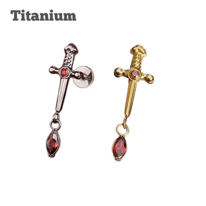 Titanium Ruby Dagger Threaded Labret