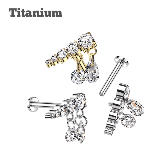 lobe piercing jewelry titanium threaded double chandelier gem labret
