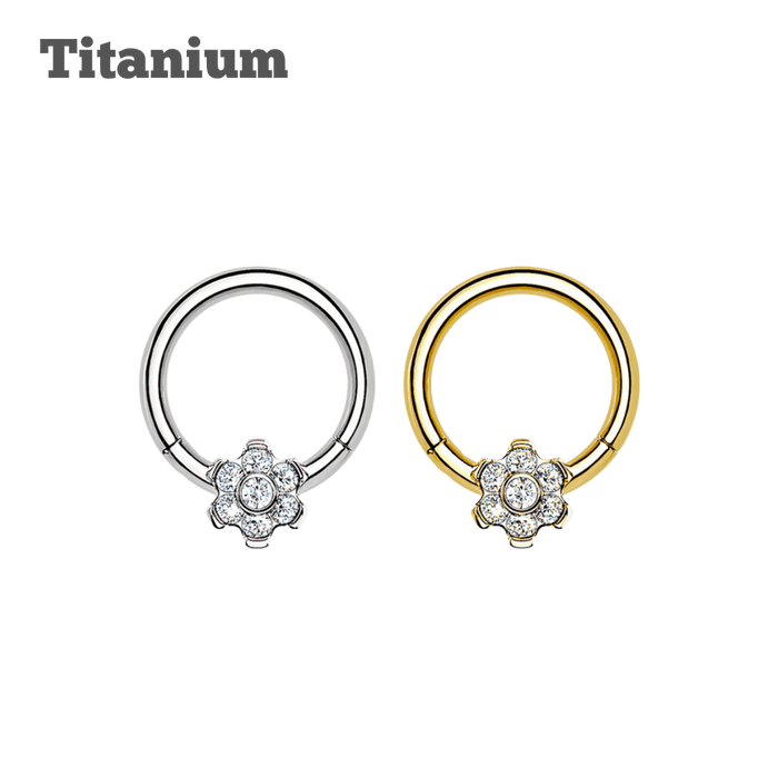 titanium tiny flower hinged hoop earring