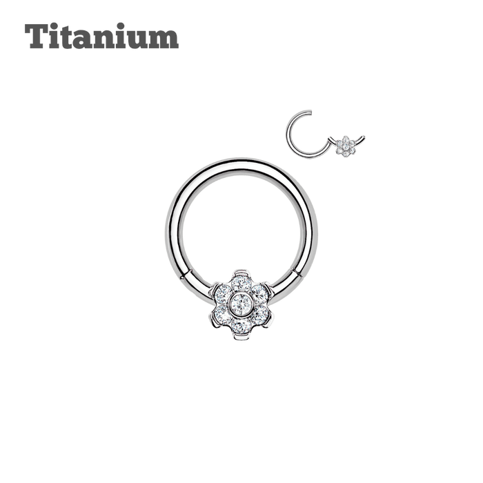 steel color tiny flower hinged hoop