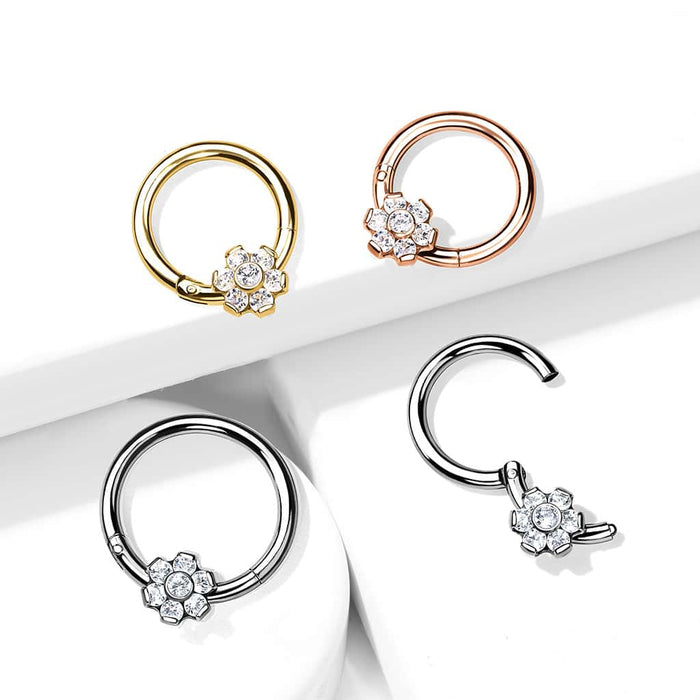 Titanium Tiny Flower Hinged Hoop