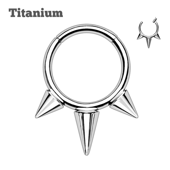 steel color titanium triple spike hinged hoop