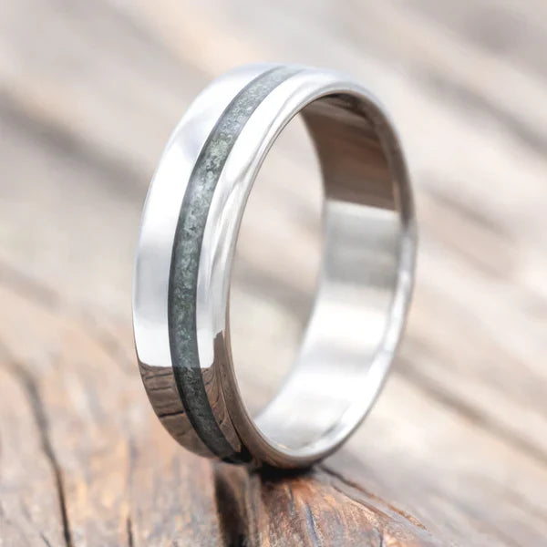 "Vertigo" - Crushed Moss Agate Wedding Band - Titanium - Size 11-Staghead Designs