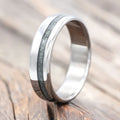 "Vertigo" - Crushed Moss Agate Wedding Band - Titanium - Size 11-Staghead Designs