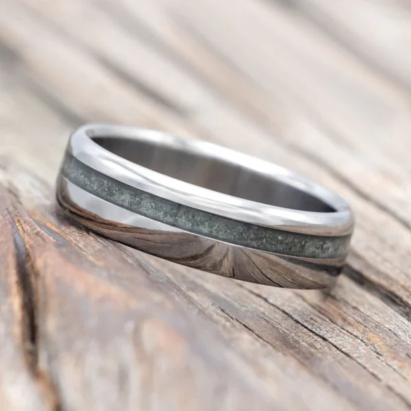 "Vertigo" - Crushed Moss Agate Wedding Band - Titanium - Size 11-Staghead Designs