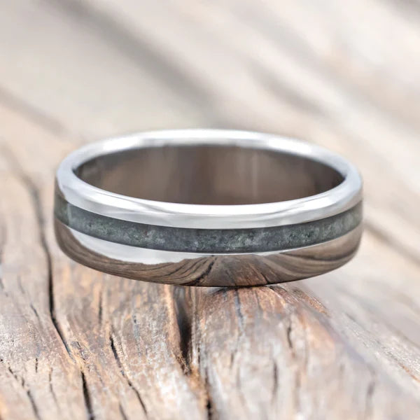 "Vertigo" - Crushed Moss Agate Wedding Band - Titanium - Size 11-Staghead Designs