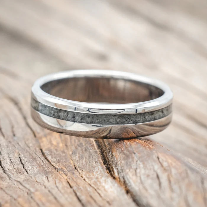 "VERTIGO" - MOONSTONE WEDDING RING - TITANIUM - SIZE 7-Staghead Designs